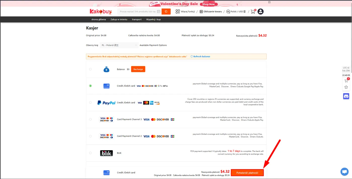 Opłacenie zamówienia na Kakobuy